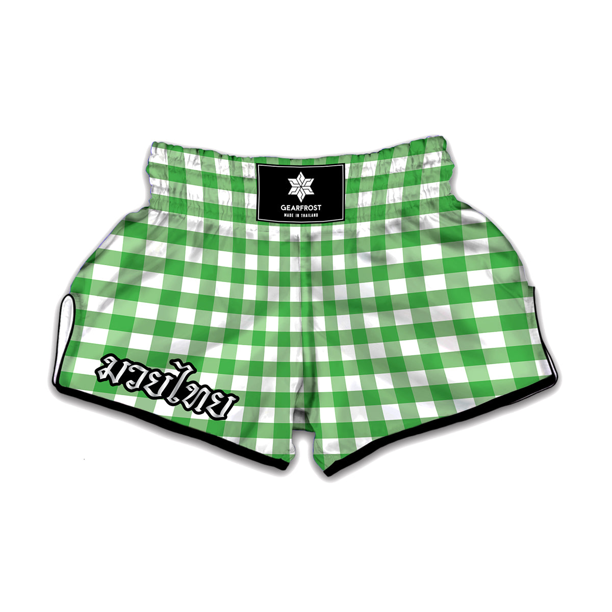 Green And White Gingham Pattern Print Muay Thai Boxing Shorts