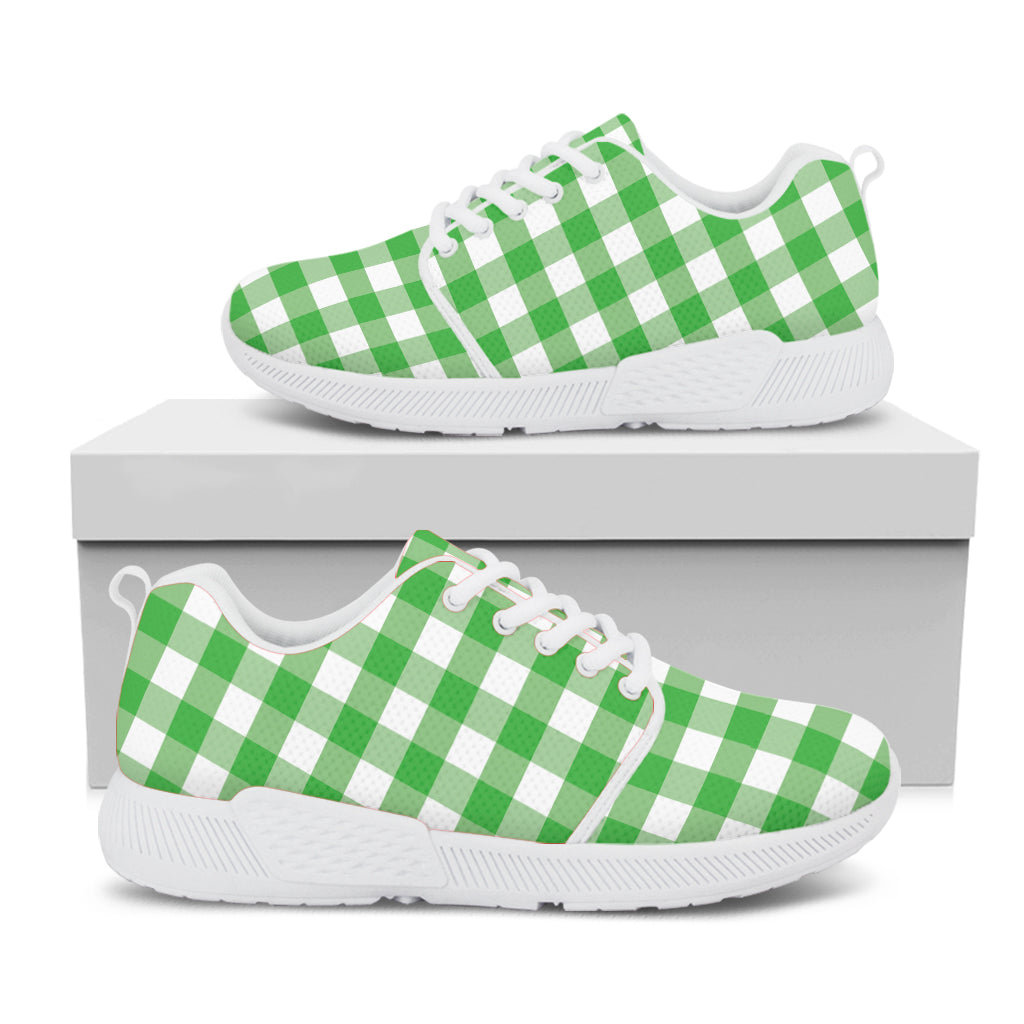 Green And White Gingham Pattern Print White Athletic Shoes