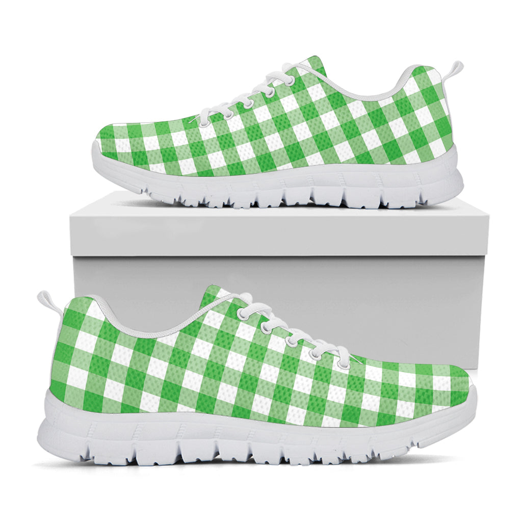 Green And White Gingham Pattern Print White Sneakers