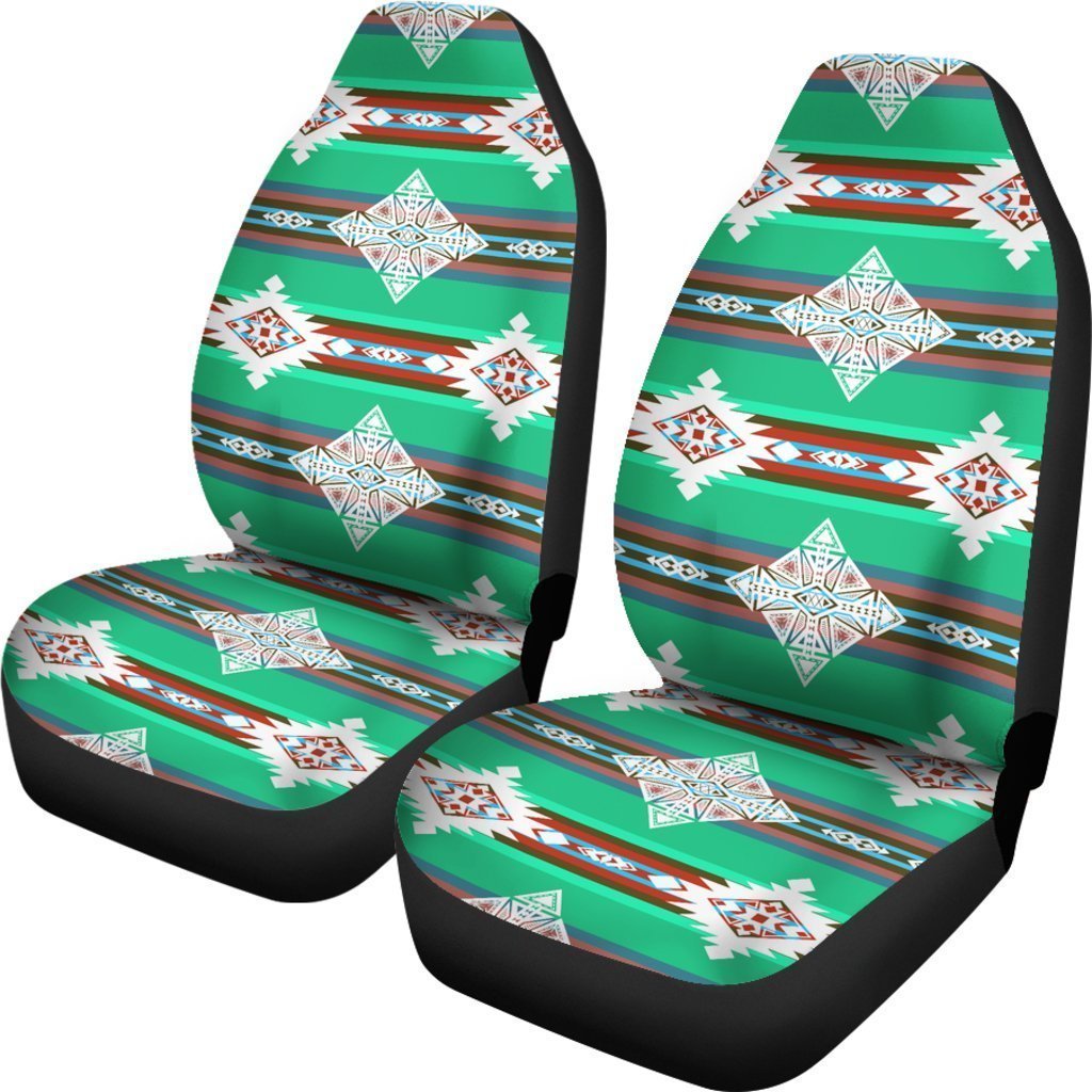 Green And White Native Mexican Tribal Universal Fit Car Seat Covers