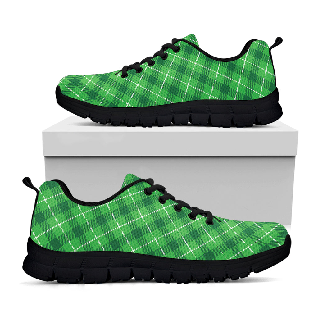 Green And White Plaid Pattern Print Black Sneakers