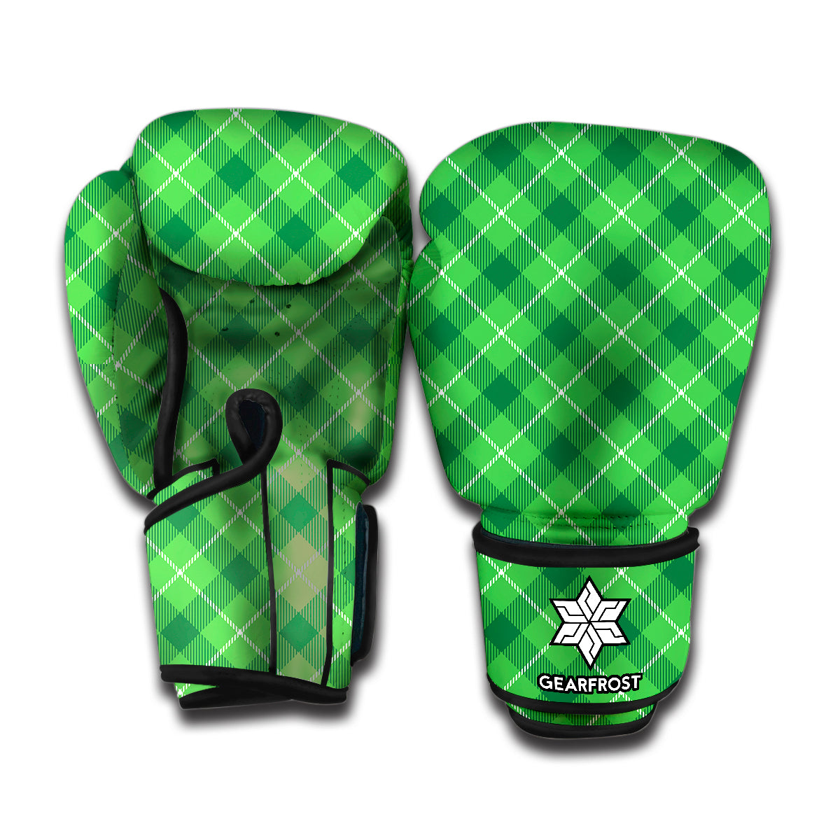 Green And White Plaid Pattern Print Boxing Gloves