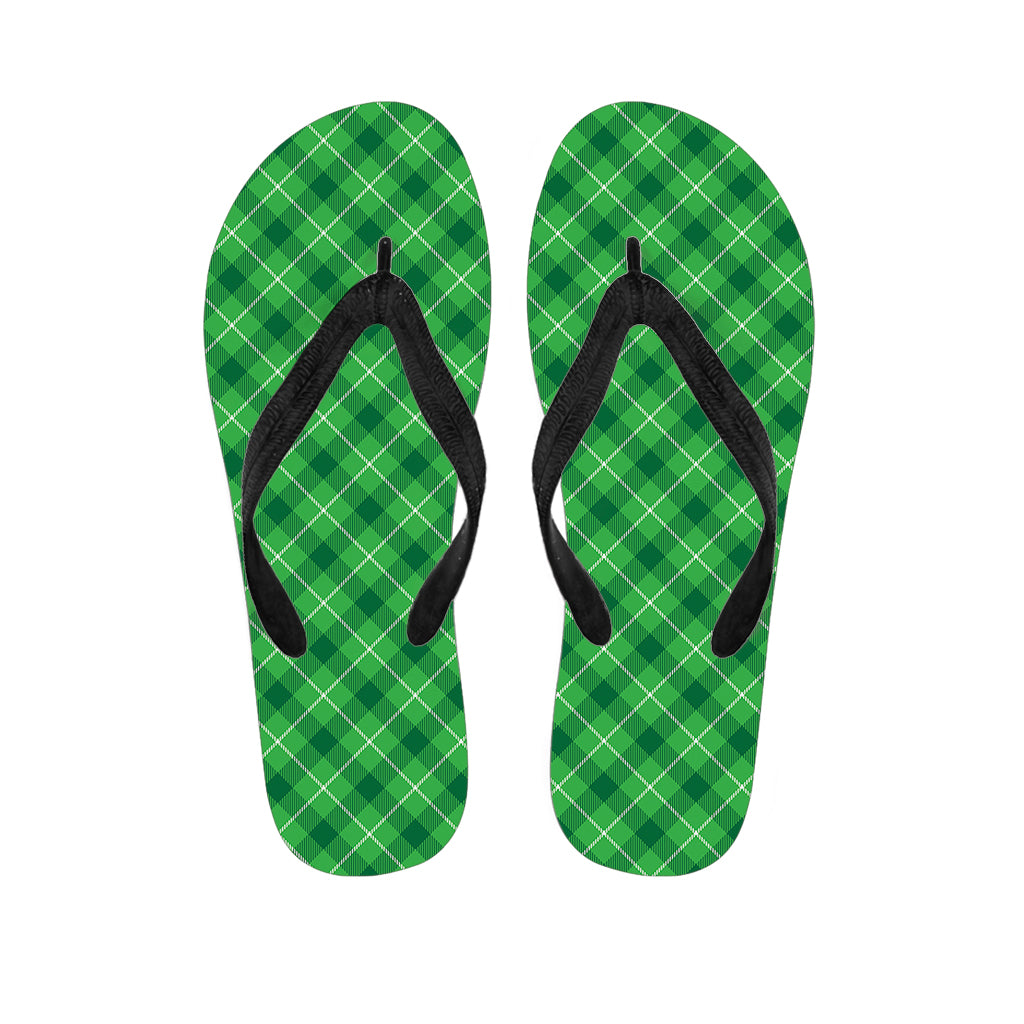 Green And White Plaid Pattern Print Flip Flops