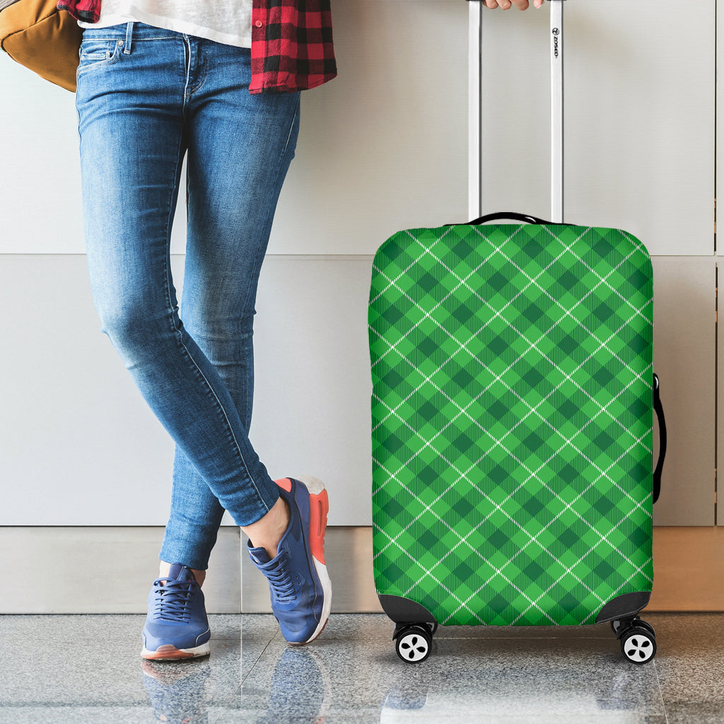 Green And White Plaid Pattern Print Luggage Cover