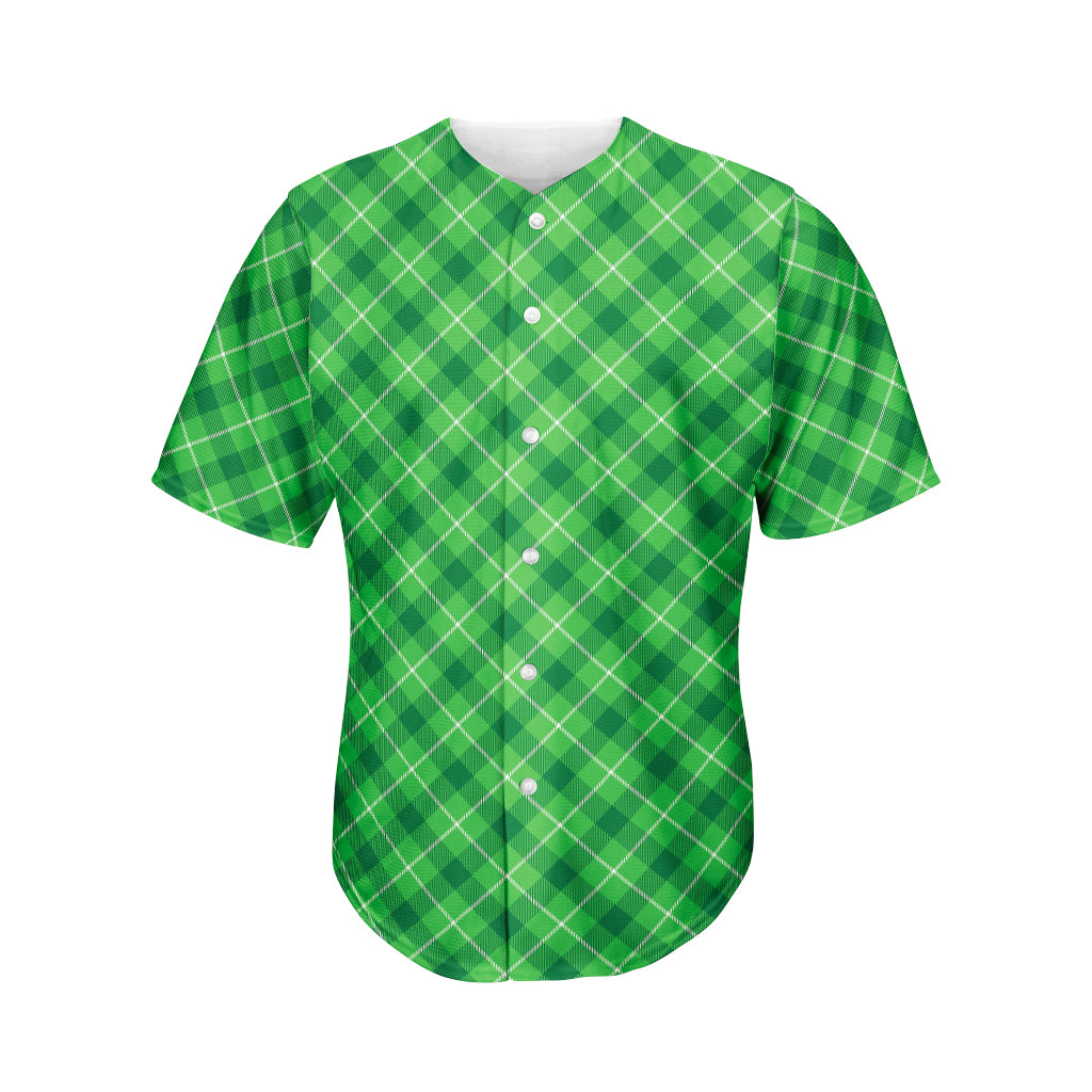 Green And White Plaid Pattern Print Men's Baseball Jersey