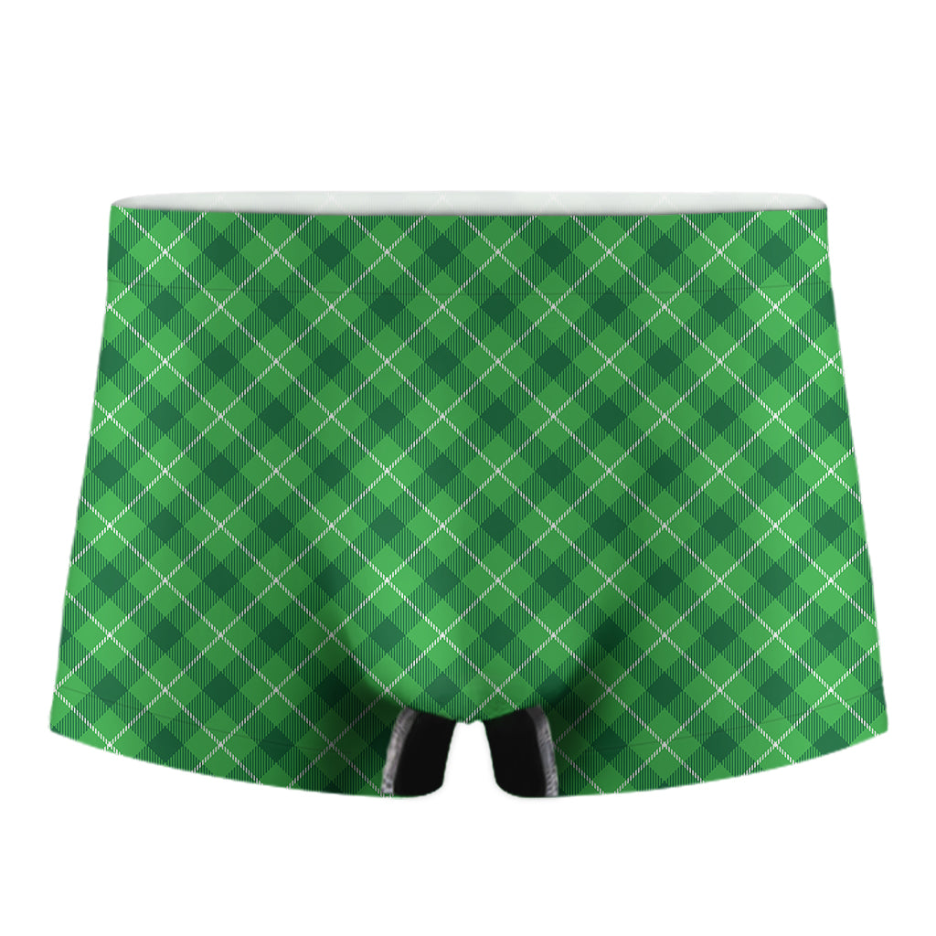 Green And White Plaid Pattern Print Men's Boxer Briefs