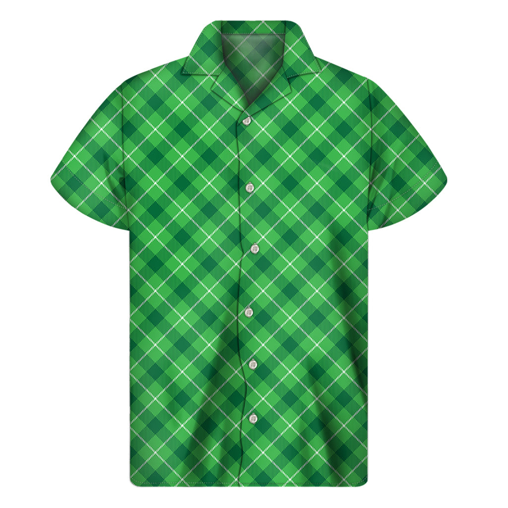 Green And White Plaid Pattern Print Men's Short Sleeve Shirt