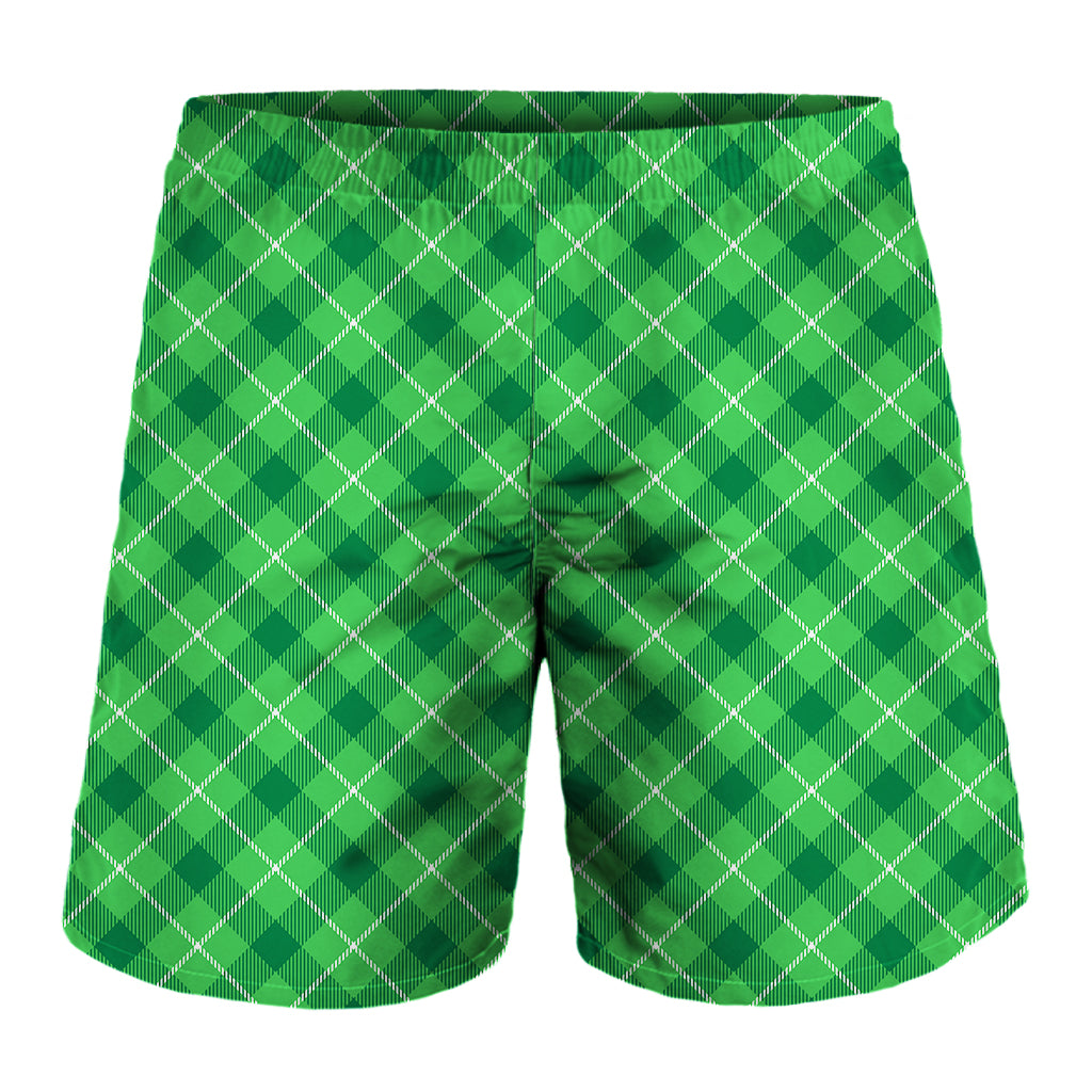 Green And White Plaid Pattern Print Men's Shorts