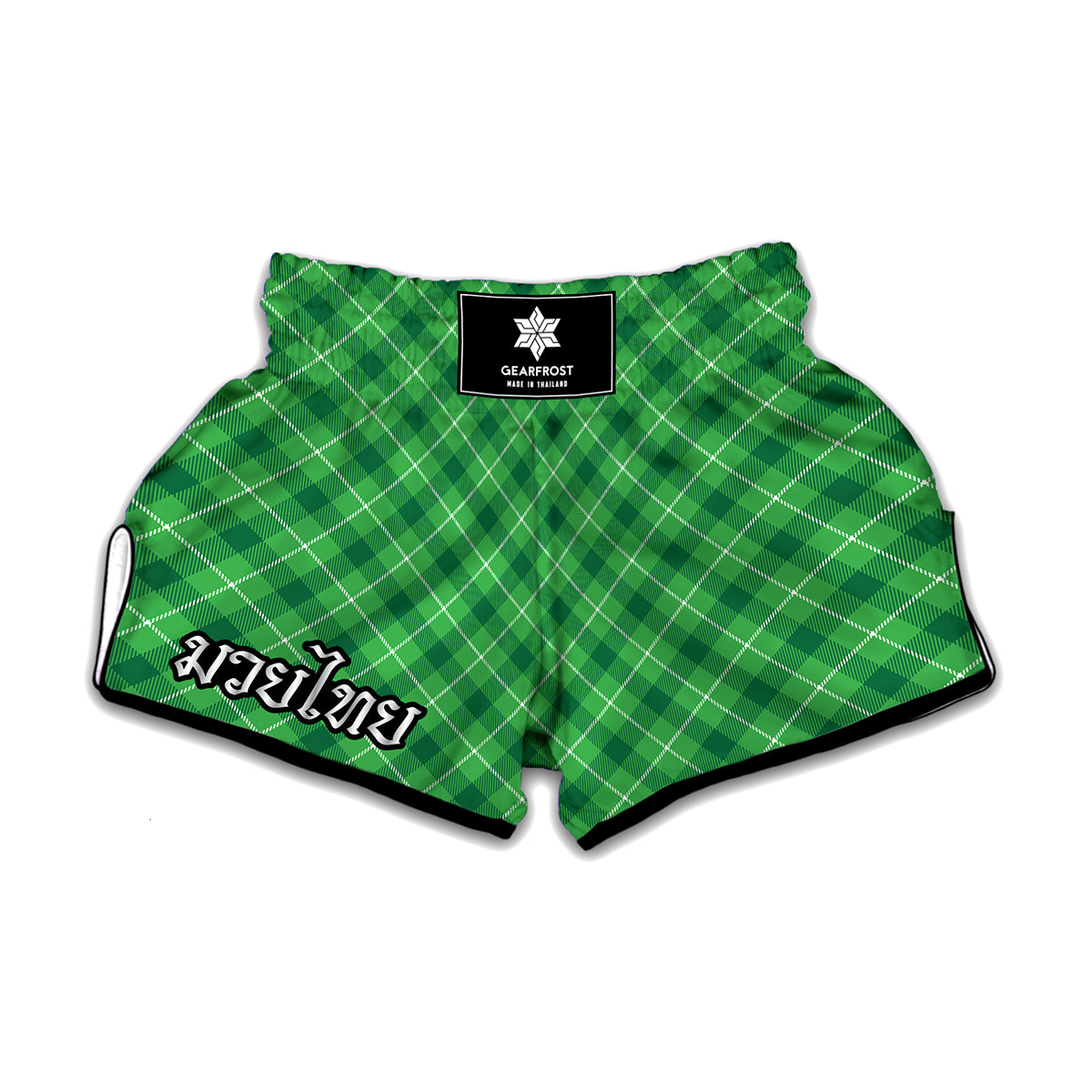 Green And White Plaid Pattern Print Muay Thai Boxing Shorts