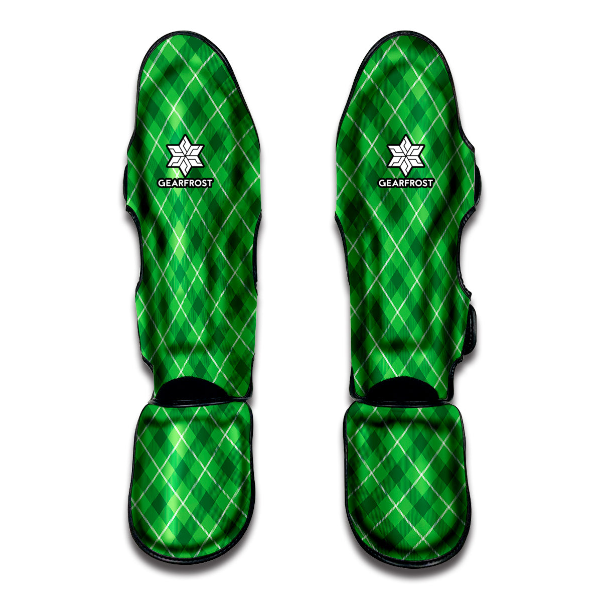 Green And White Plaid Pattern Print Muay Thai Shin Guards