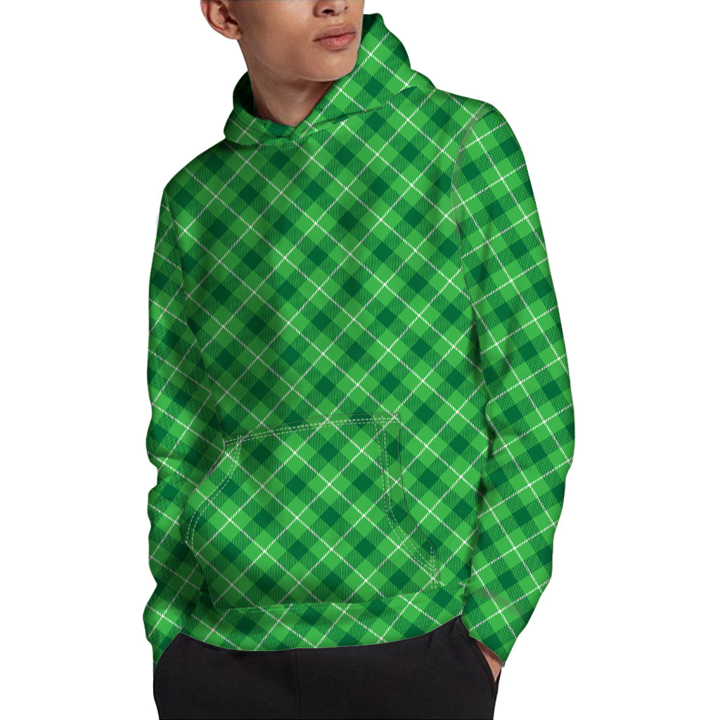 Green And White Plaid Pattern Print Pullover Hoodie