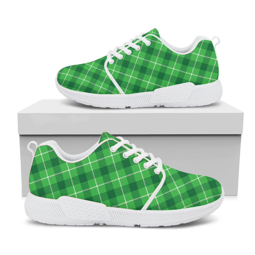 Green And White Plaid Pattern Print White Athletic Shoes