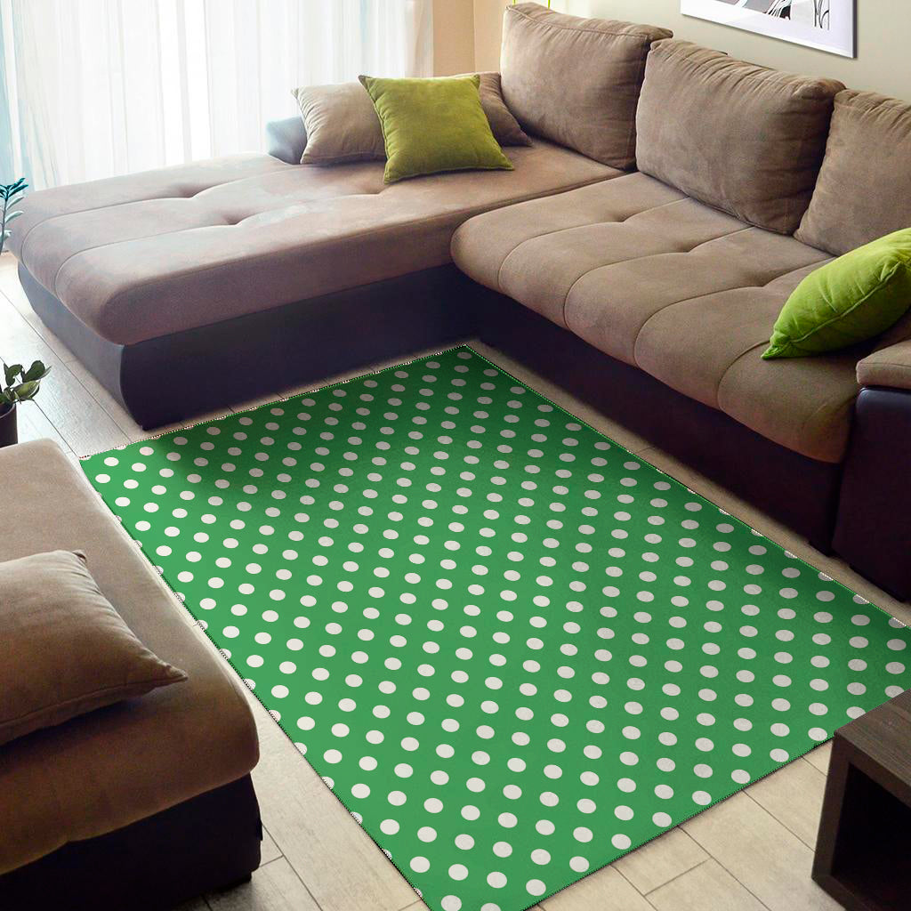 Green And White Polka Dot Pattern Print Area Rug