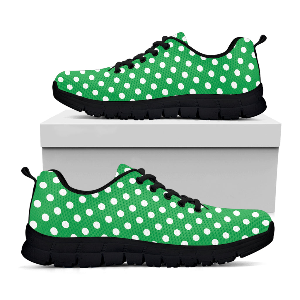 Green And White Polka Dot Pattern Print Black Sneakers