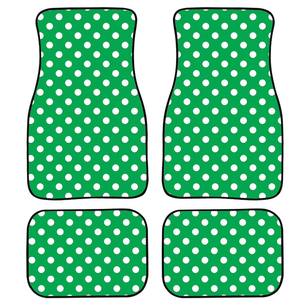 Green And White Polka Dot Pattern Print Front and Back Car Floor Mats