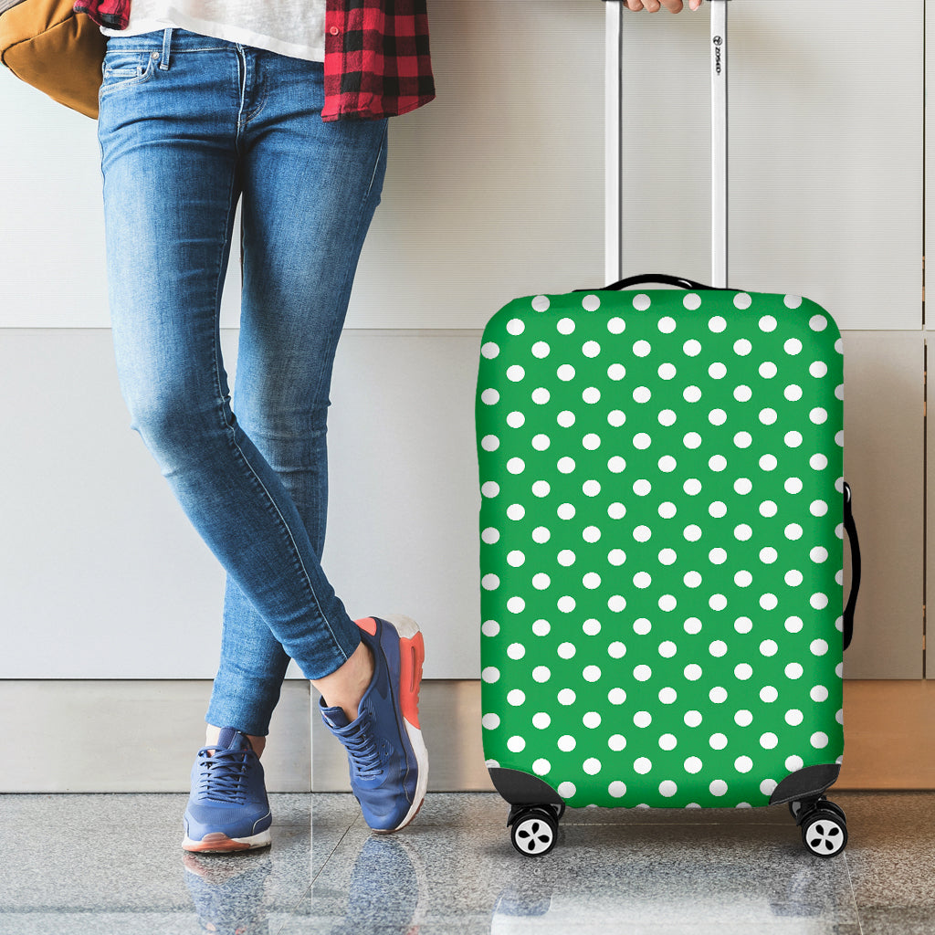 Green And White Polka Dot Pattern Print Luggage Cover