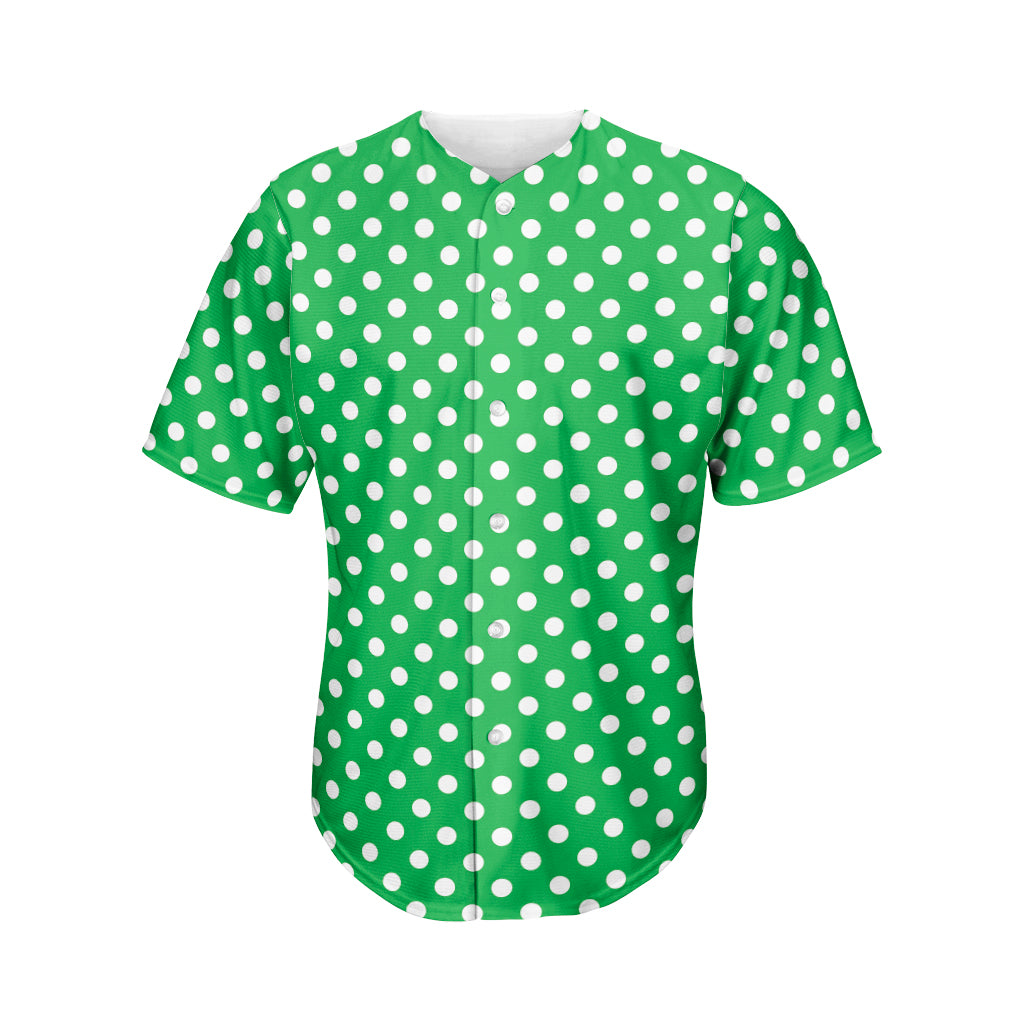 Green And White Polka Dot Pattern Print Men's Baseball Jersey