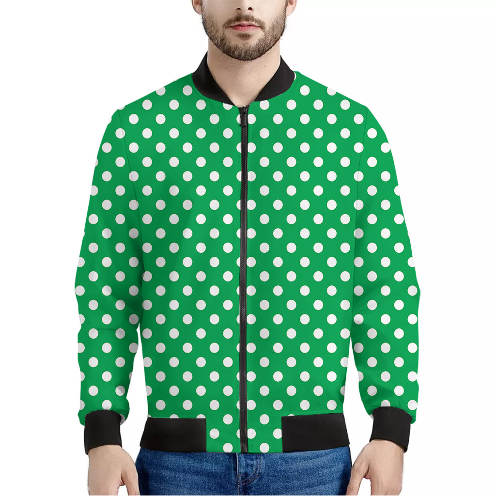 Green And White Polka Dot Pattern Print Men's Bomber Jacket