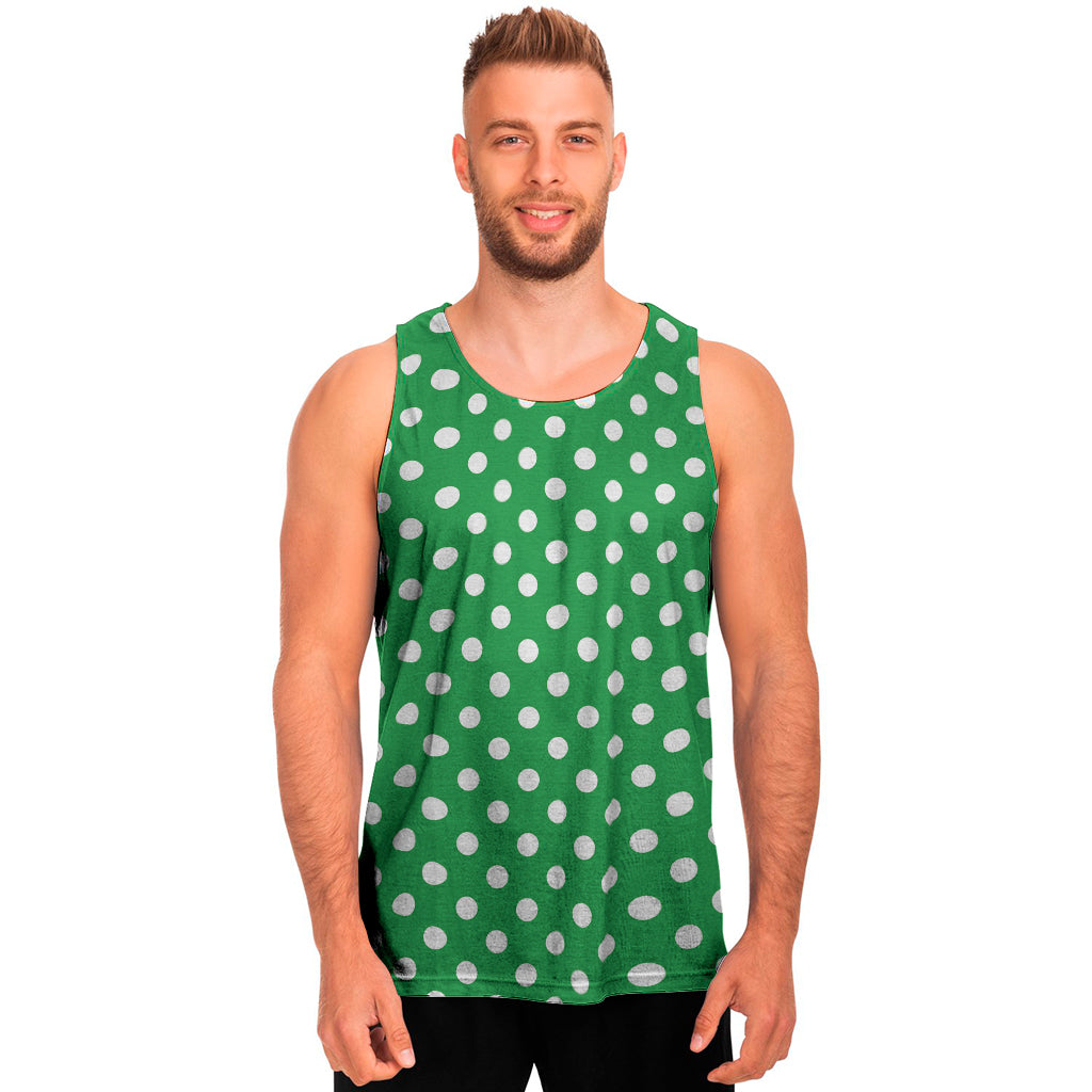 Green And White Polka Dot Pattern Print Men's Tank Top