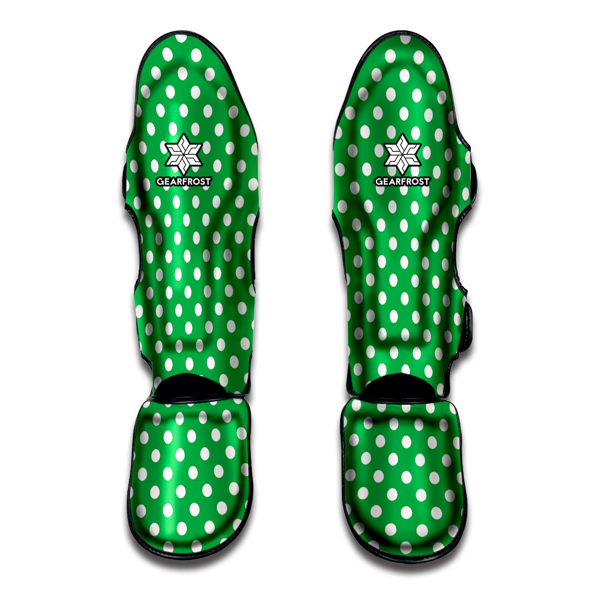 Green And White Polka Dot Pattern Print Muay Thai Shin Guards