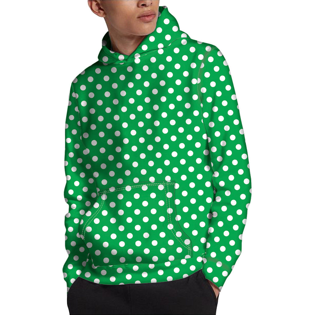 Green And White Polka Dot Pattern Print Pullover Hoodie