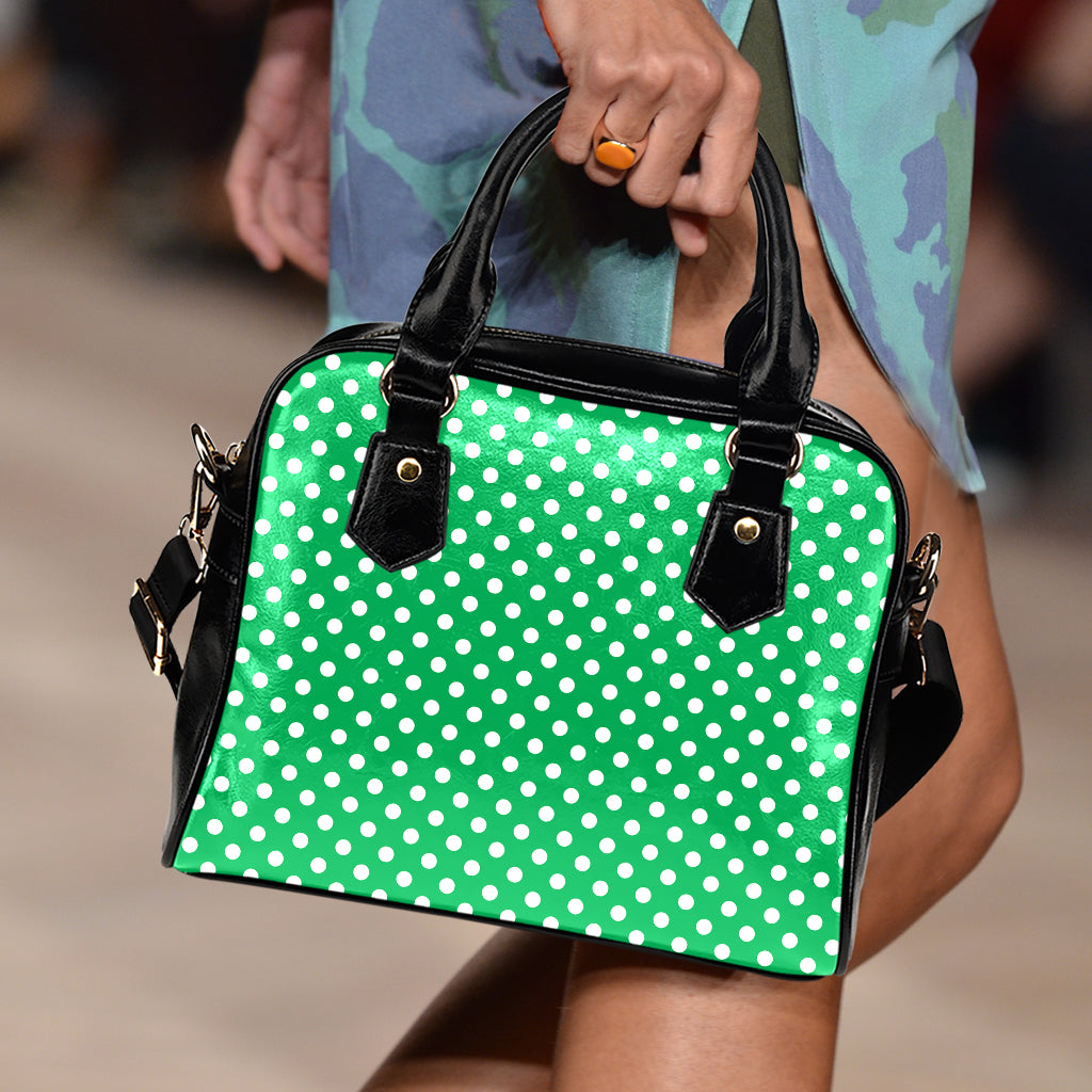 Green And White Polka Dot Pattern Print Shoulder Handbag