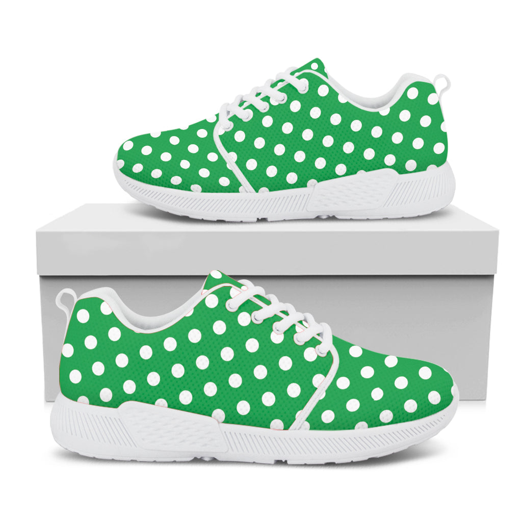 Green And White Polka Dot Pattern Print White Athletic Shoes