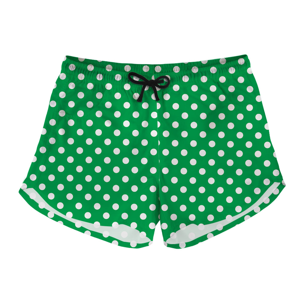 Green And White Polka Dot Pattern Print Women's Shorts