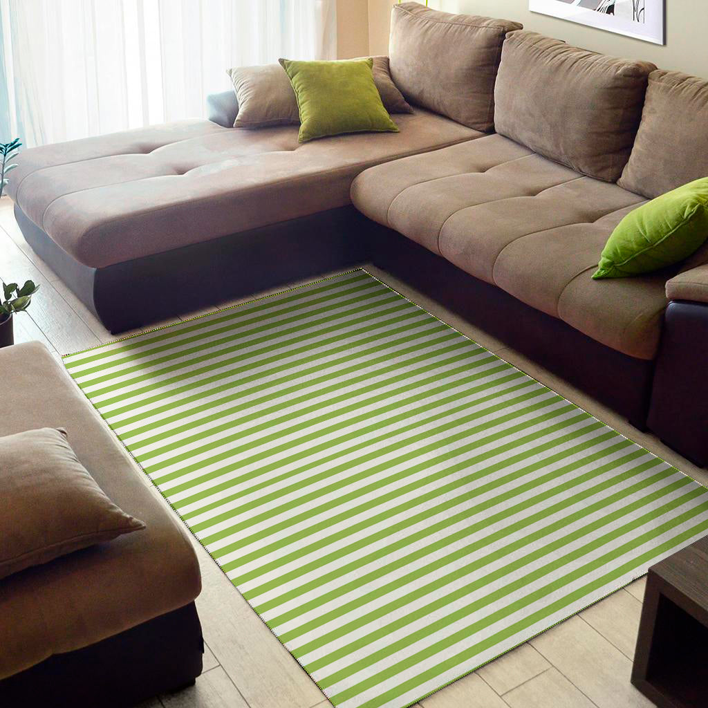 Green And White Striped Pattern Print Area Rug