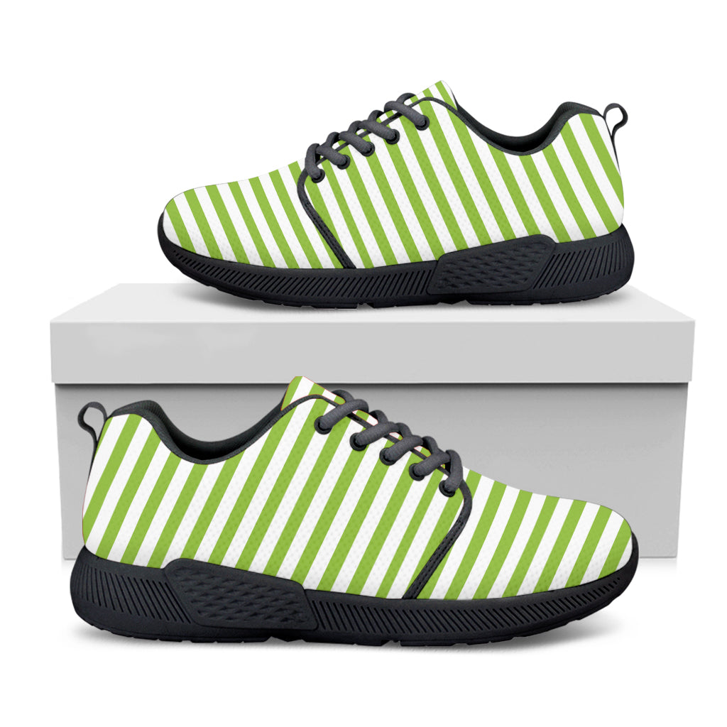 Green And White Striped Pattern Print Black Athletic Shoes