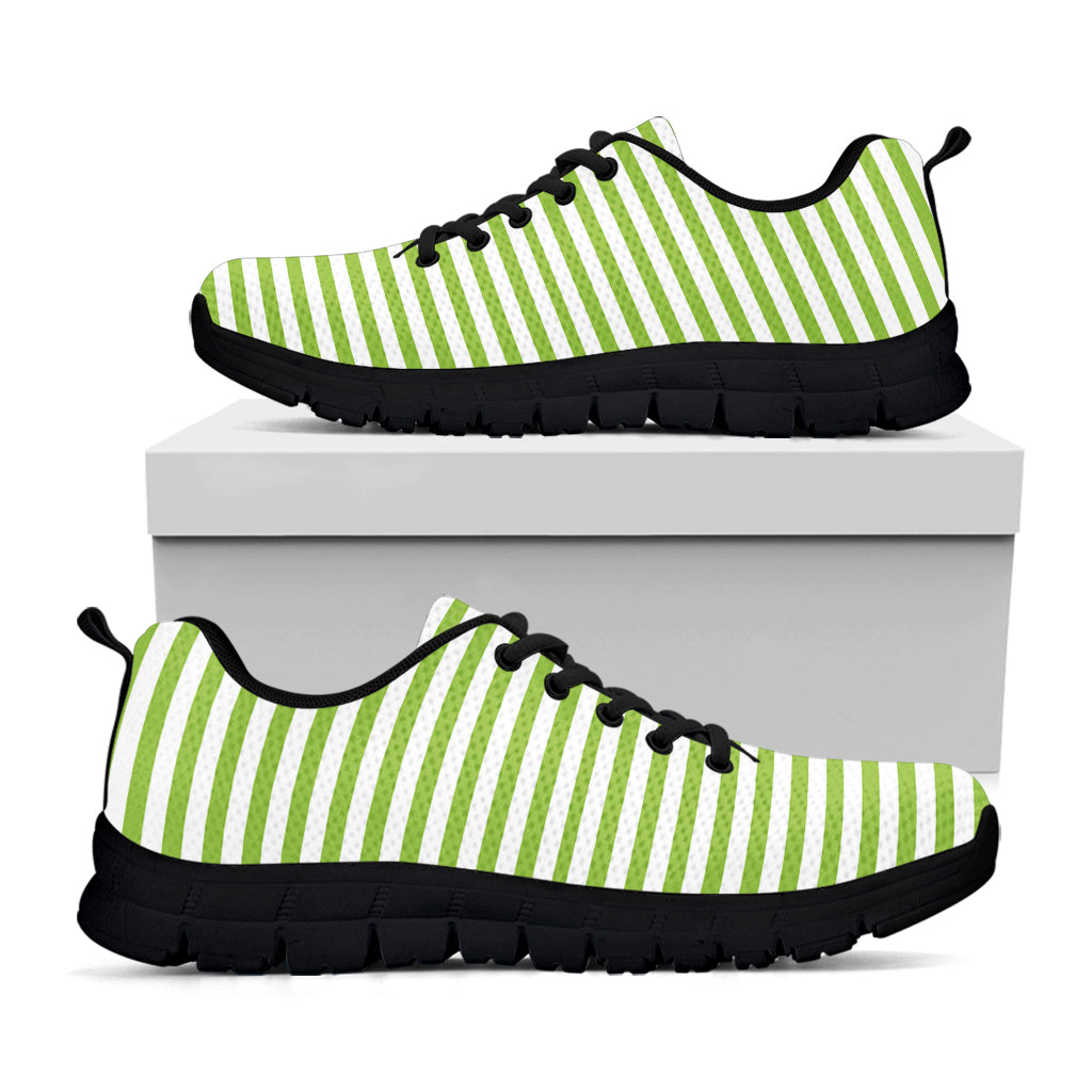 Green And White Striped Pattern Print Black Sneakers