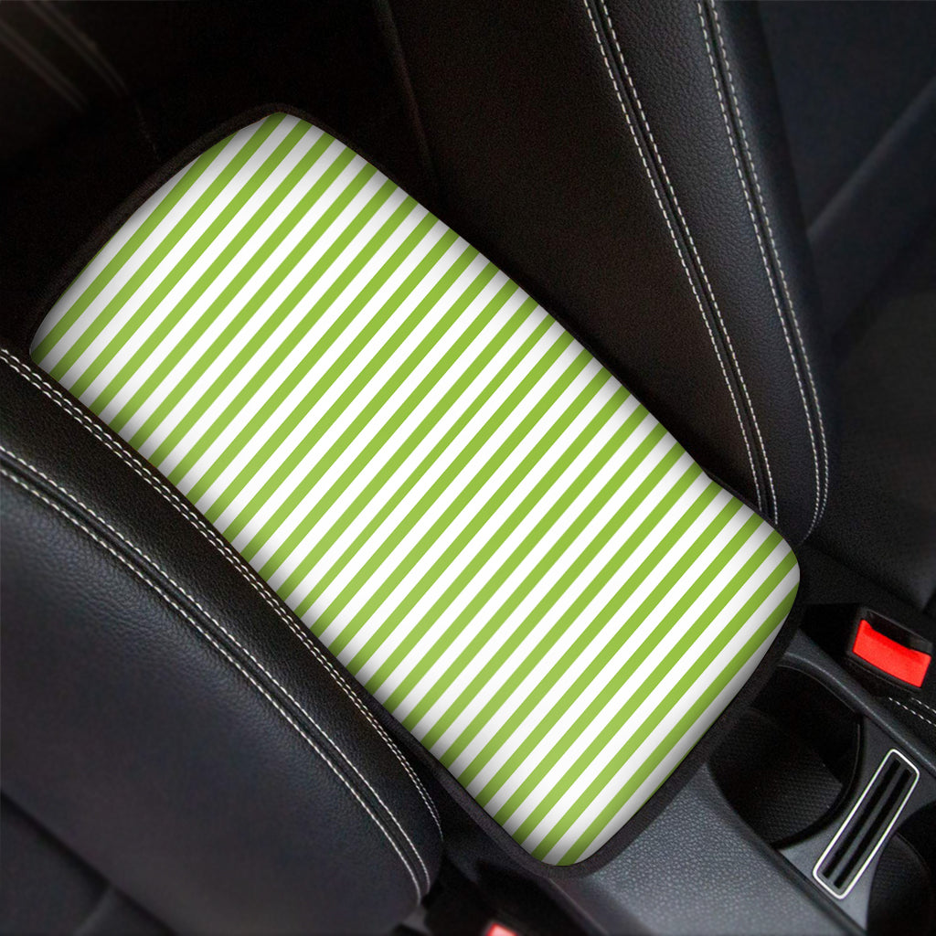 Green And White Striped Pattern Print Car Center Console Cover