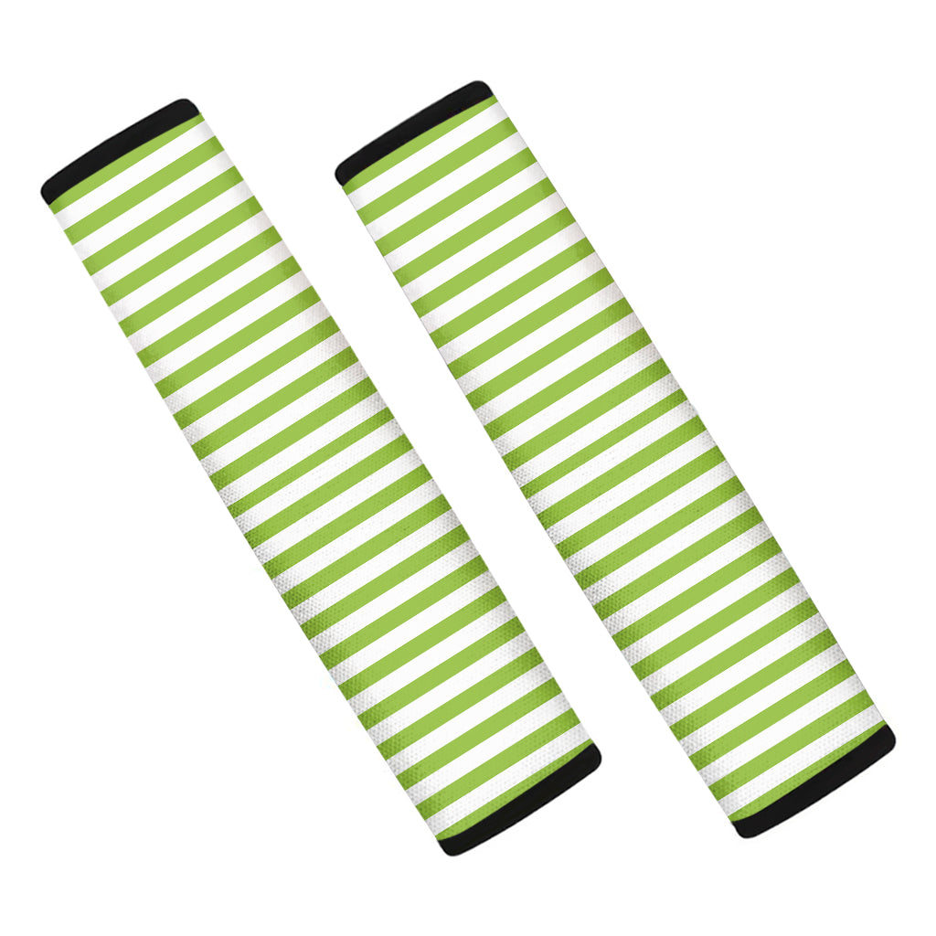 Green And White Striped Pattern Print Car Seat Belt Covers