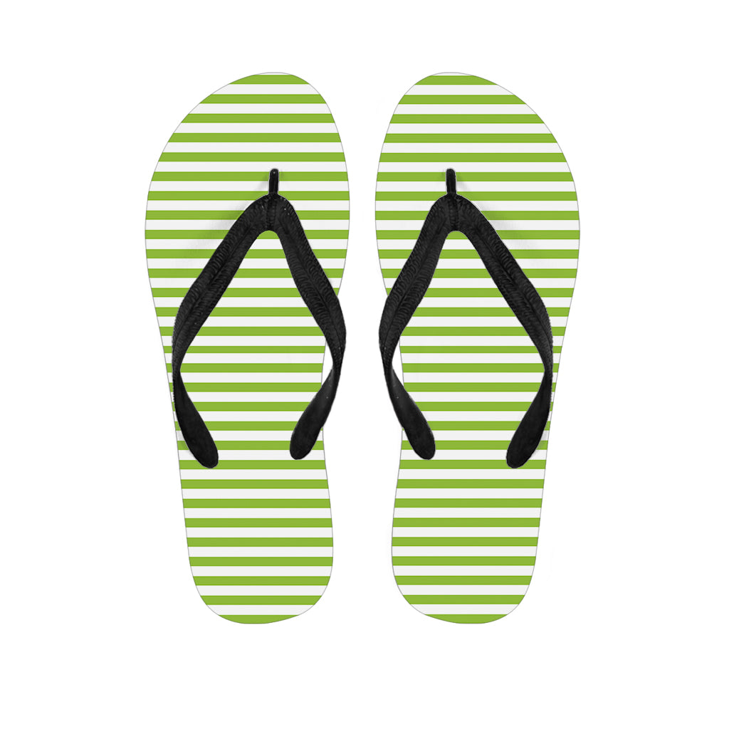 Green And White Striped Pattern Print Flip Flops