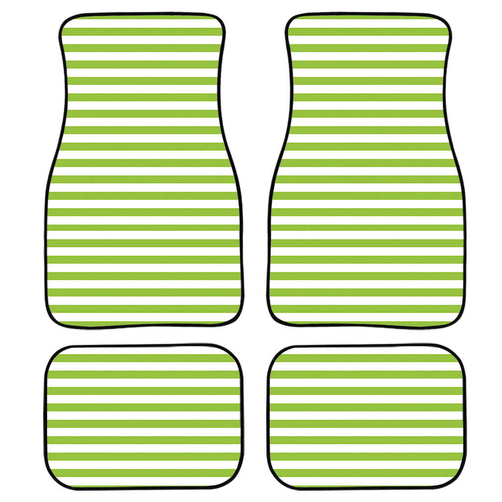 Green And White Striped Pattern Print Front and Back Car Floor Mats