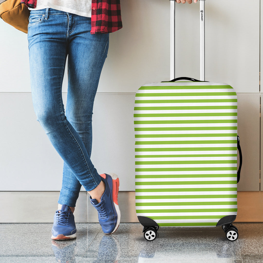 Green And White Striped Pattern Print Luggage Cover