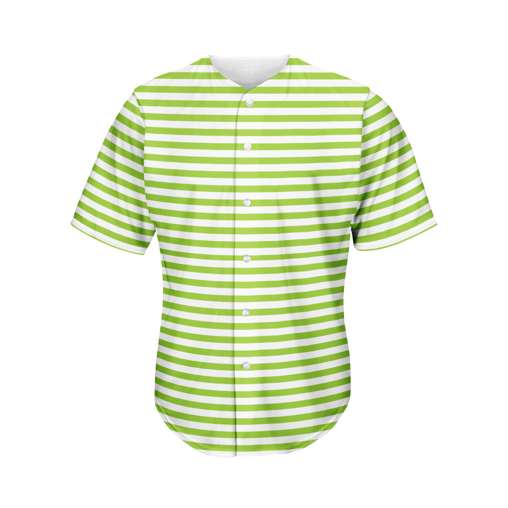 Green And White Striped Pattern Print Men's Baseball Jersey