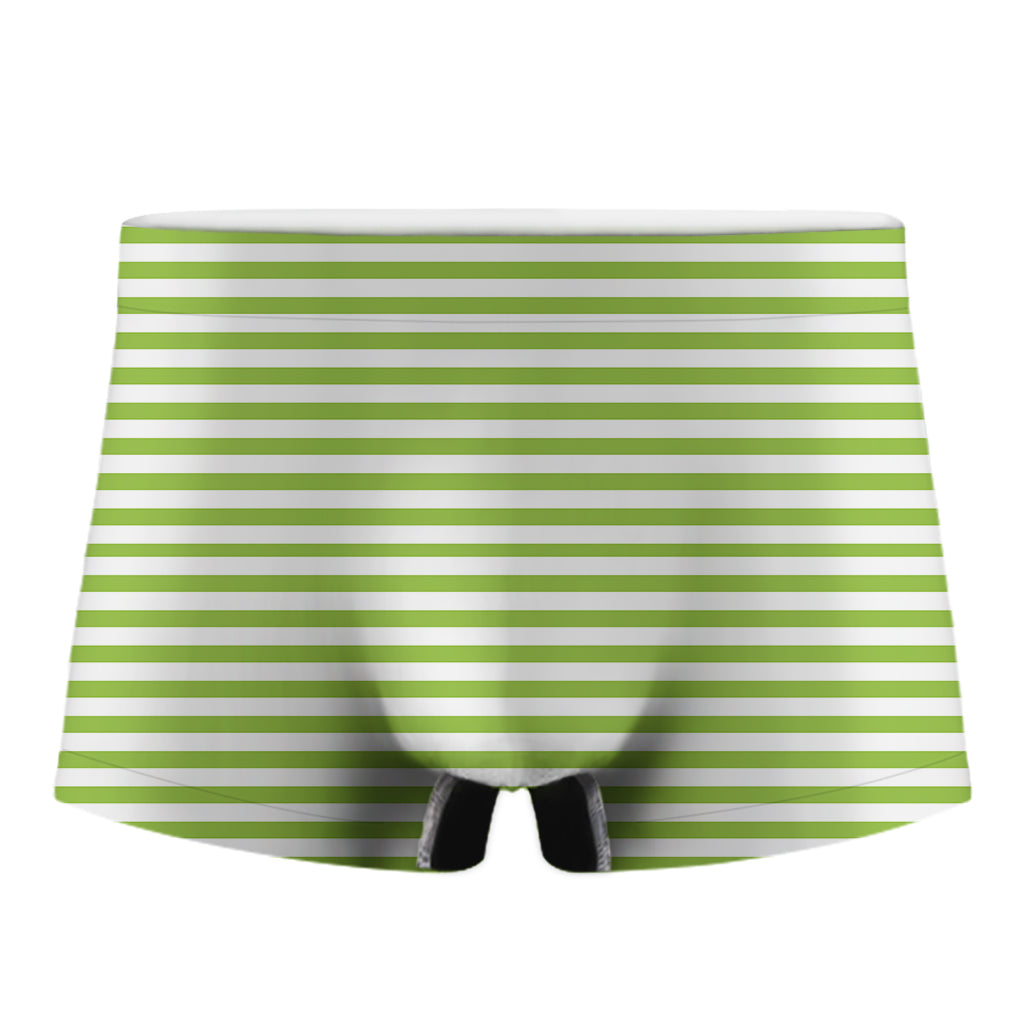 Green And White Striped Pattern Print Men's Boxer Briefs