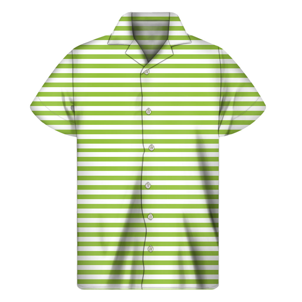 Green And White Striped Pattern Print Men's Short Sleeve Shirt