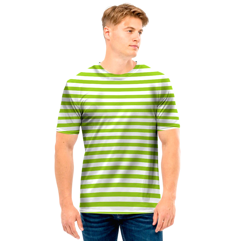 Green And White Striped Pattern Print Men's T-Shirt