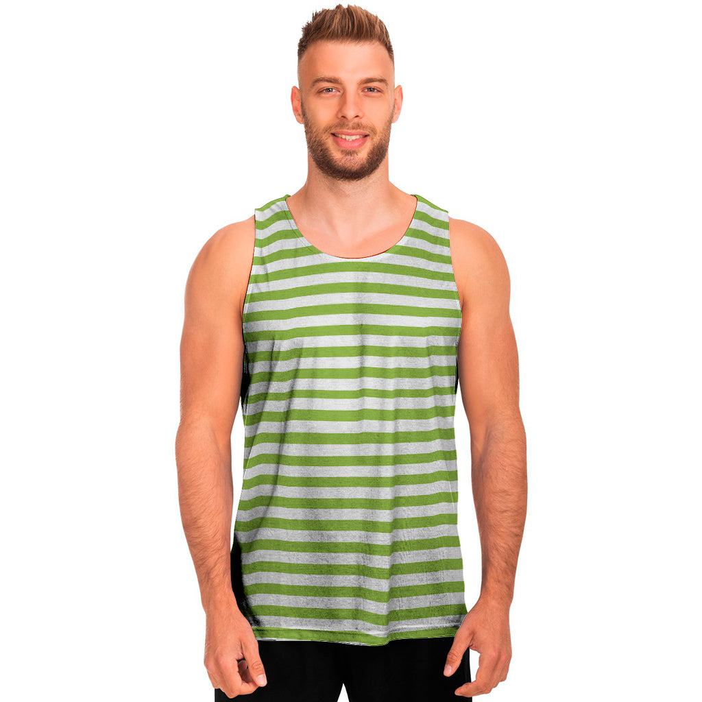 Green And White Striped Pattern Print Men's Tank Top