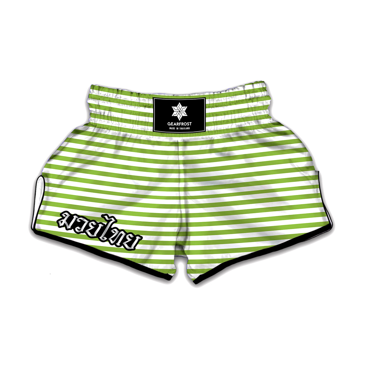 Green And White Striped Pattern Print Muay Thai Boxing Shorts