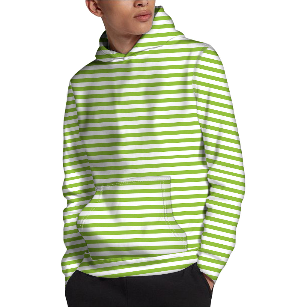 Green And White Striped Pattern Print Pullover Hoodie