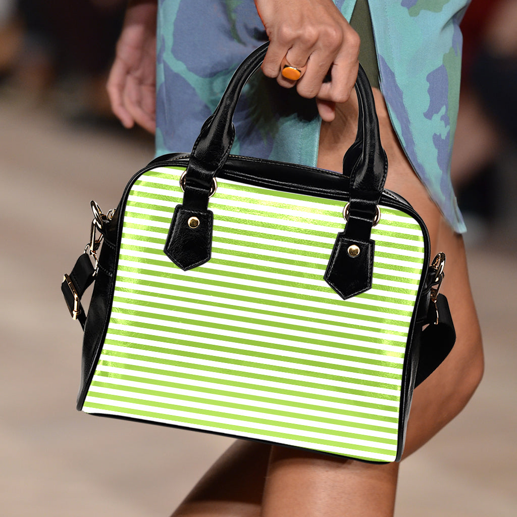 Green And White Striped Pattern Print Shoulder Handbag