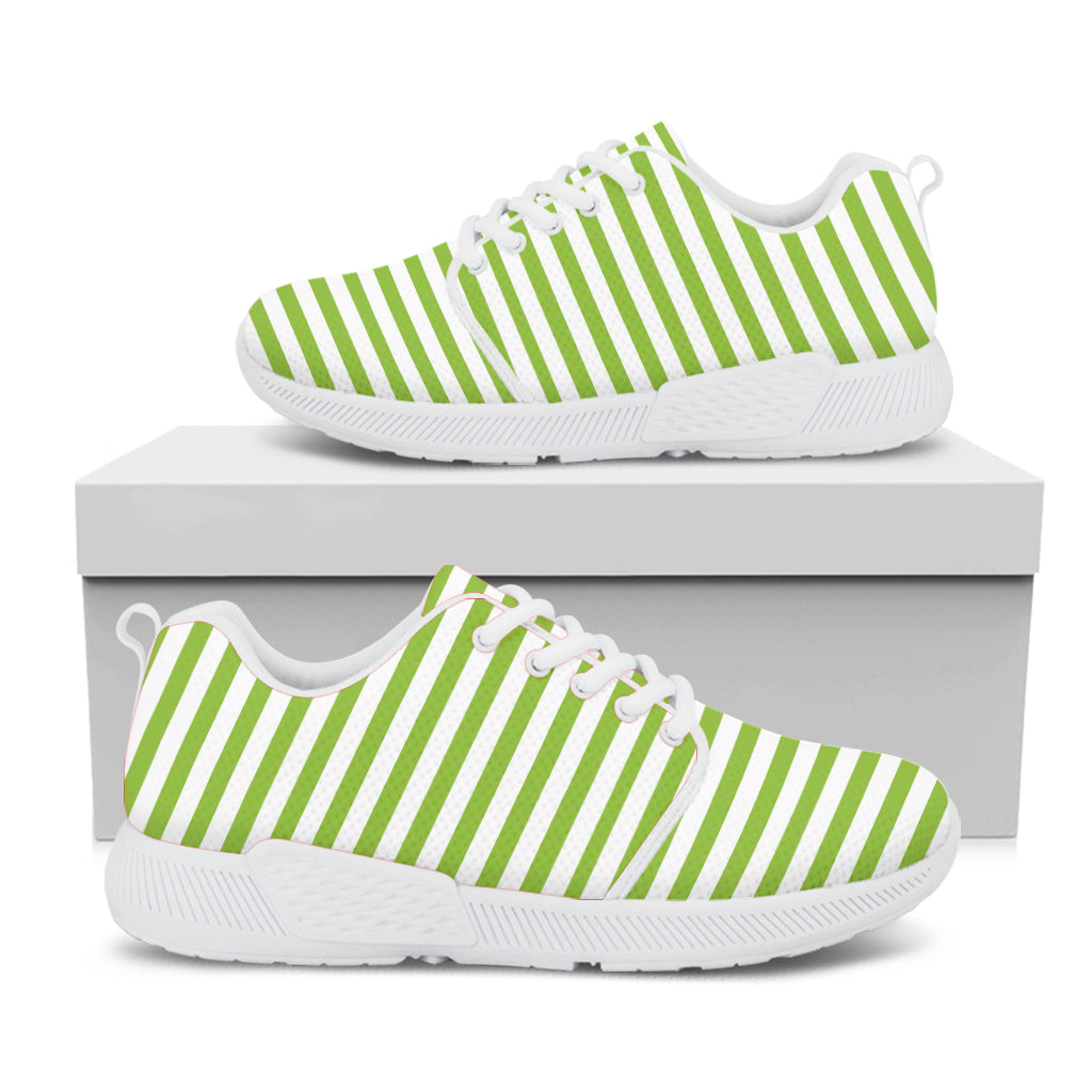 Green And White Striped Pattern Print White Athletic Shoes