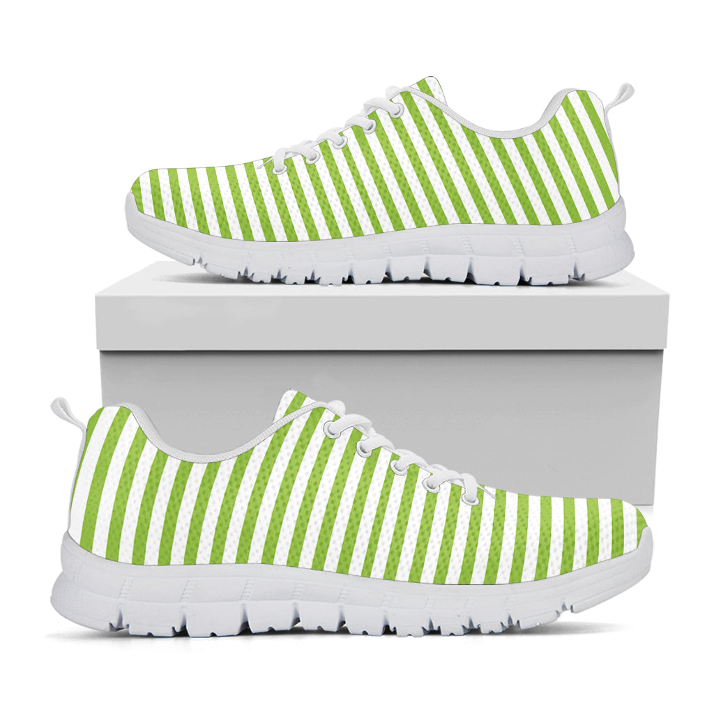 Green And White Striped Pattern Print White Sneakers