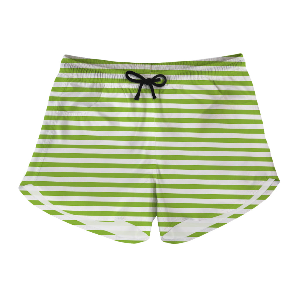 Green And White Striped Pattern Print Women's Shorts