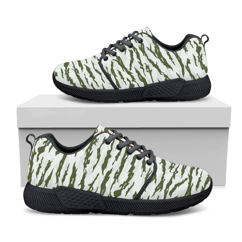 Green And White Tiger Stripe Camo Print Black Athletic Shoes