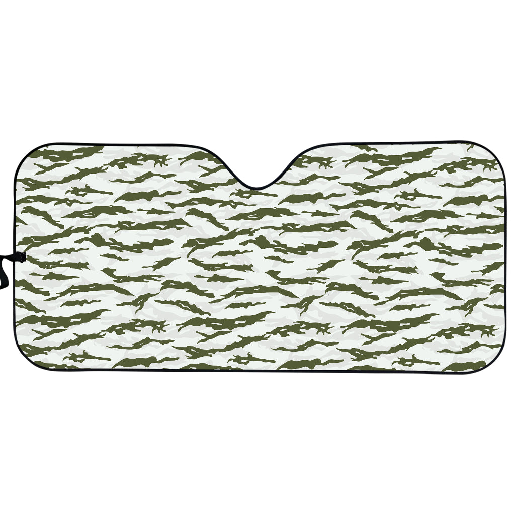 Green And White Tiger Stripe Camo Print Car Sun Shade