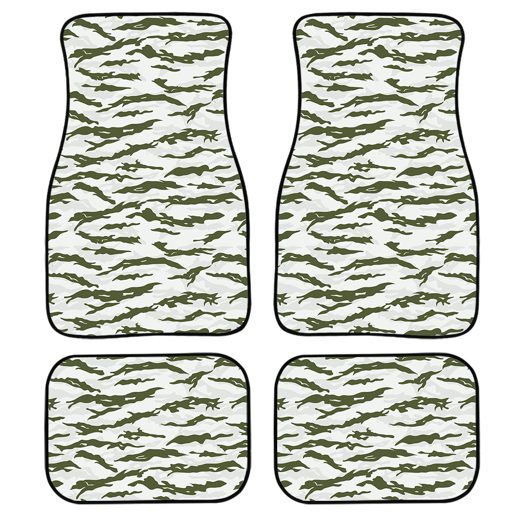 Green And White Tiger Stripe Camo Print Front and Back Car Floor Mats